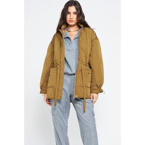 Quilted Jacket Womens Small Drawstring Emory Park Nylon Olive Green Emory Park - Picture 1 of 7